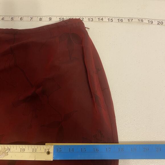 Ann Taylor 100% Silk Skirt Size 2 Burgundy Lined Floral Full Length Straight - Picture 3 of 10